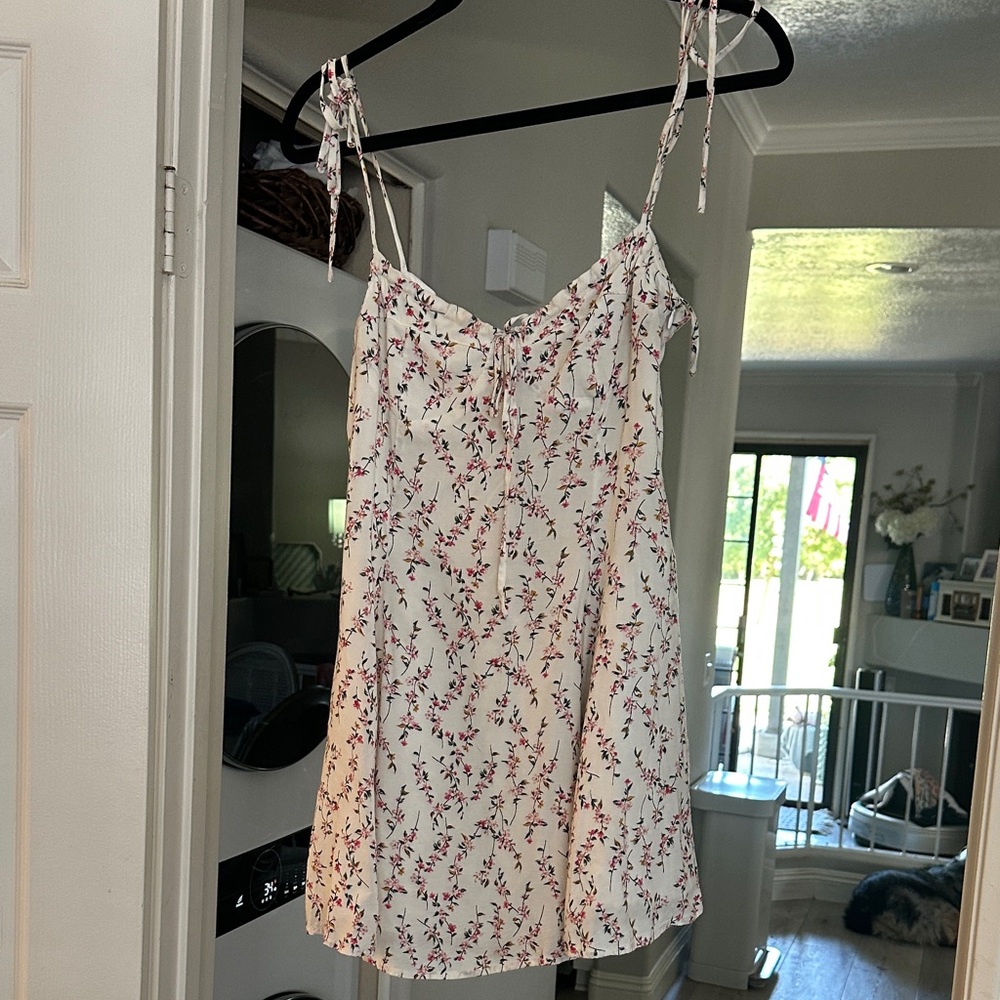 Blue Life White and Red Floral Rayon smocked tie strap
Dress